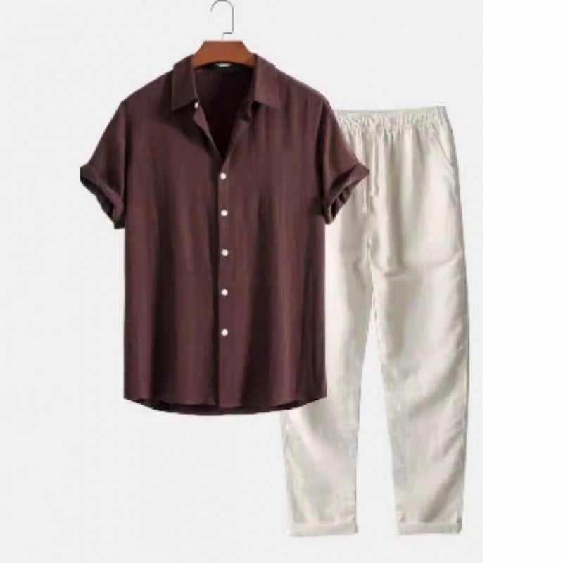 Men's Stand Collar Slim Fit Linen-Cotton Suit Set eprolo