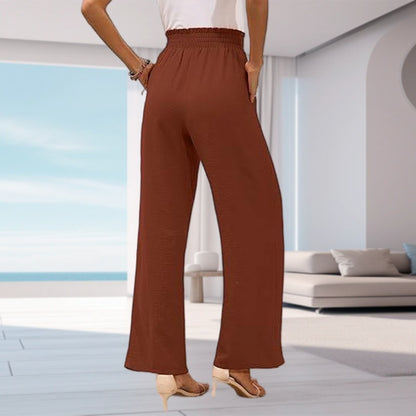 Women's solid color pocket high waist wide leg pants eprolo