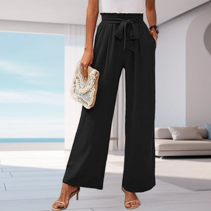 Women's solid color pocket high waist wide leg pants eprolo