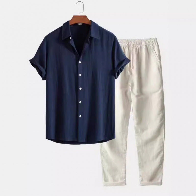 Men's Stand Collar Slim Fit Linen-Cotton Suit Set eprolo