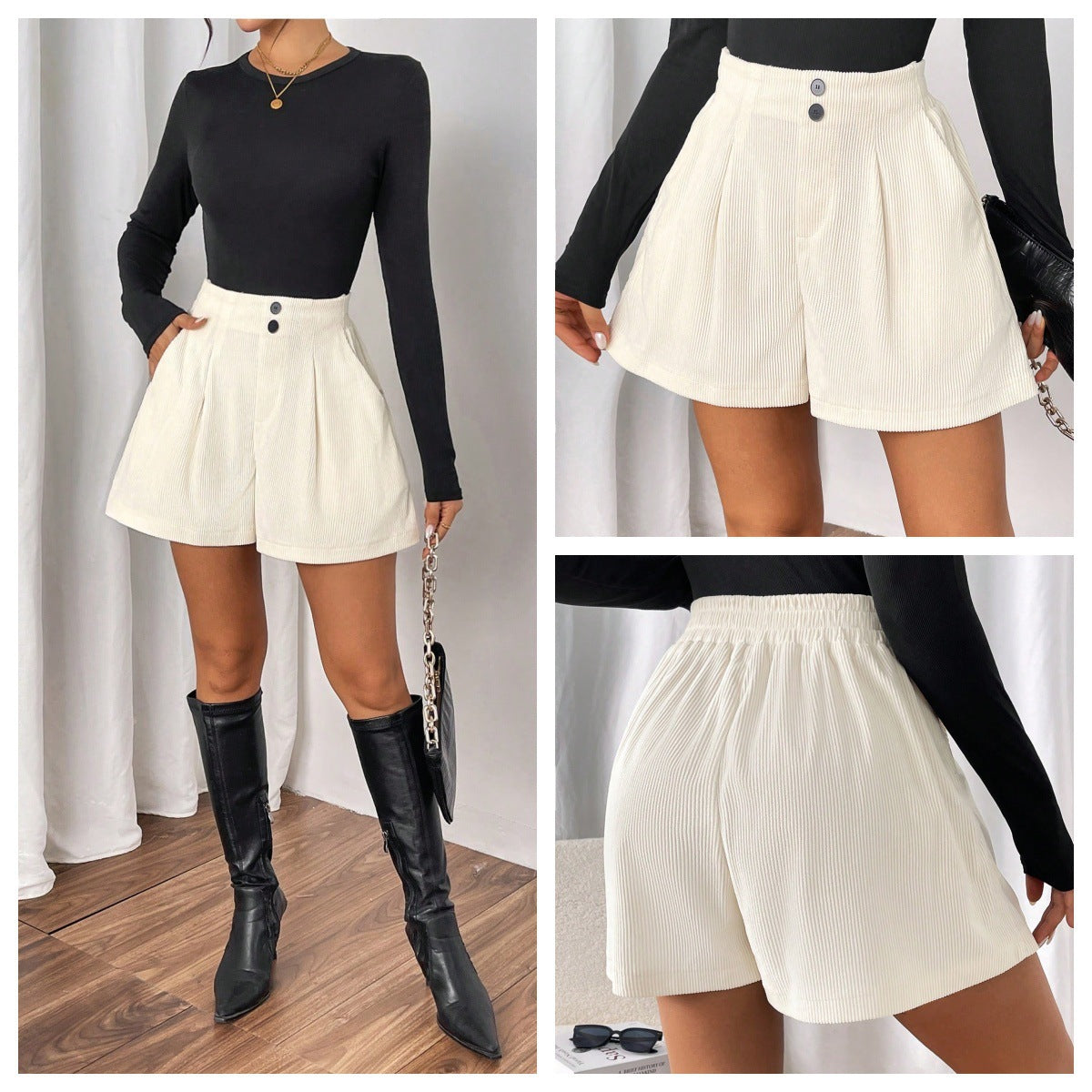 Fashionable Versatile Casual Women's Elegant Corduroy Wide-Leg Shorts That Lengthen Legs eprolo