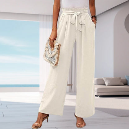 Women's solid color pocket high waist wide leg pants eprolo