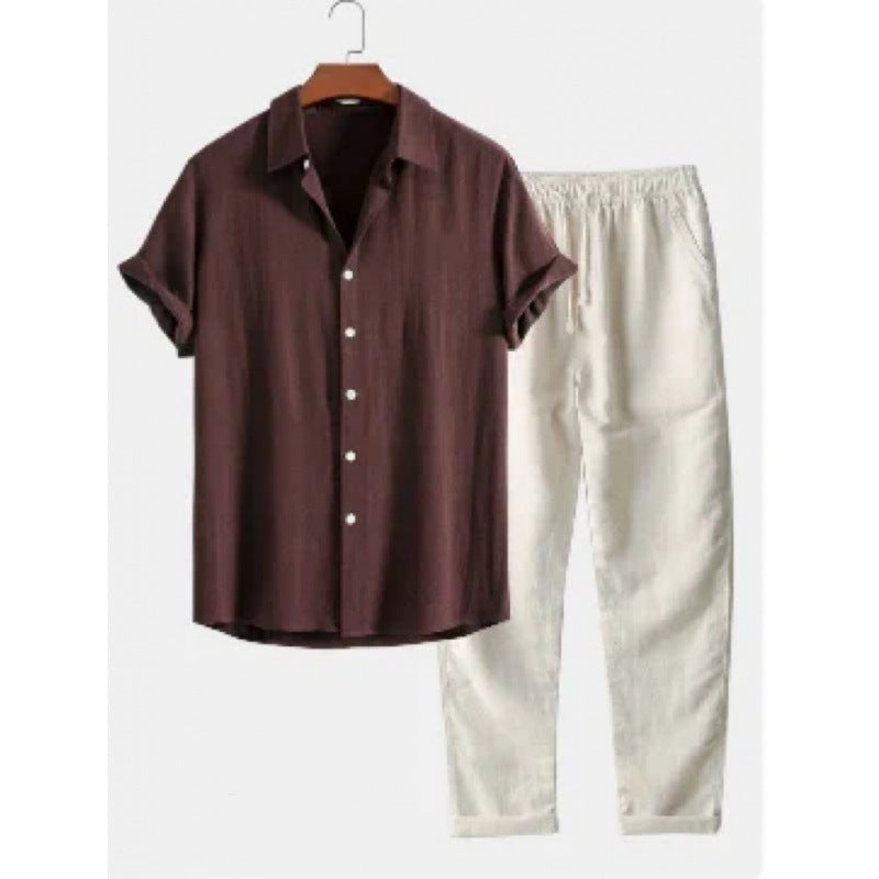Men's Stand Collar Slim Fit Linen-Cotton Suit Set eprolo