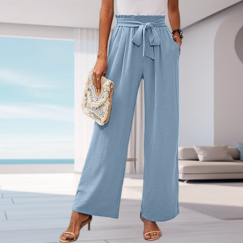 Women's solid color pocket high waist wide leg pants eprolo
