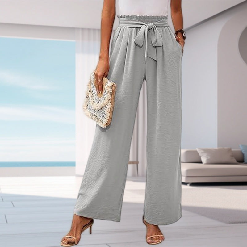 Women's solid color pocket high waist wide leg pants eprolo