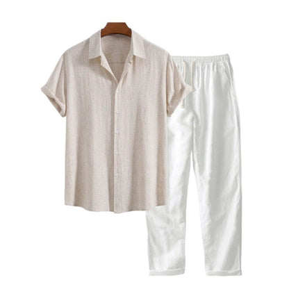 Men's Stand Collar Slim Fit Linen-Cotton Suit Set eprolo