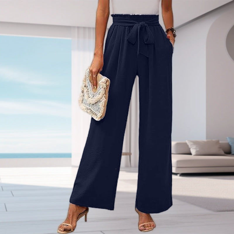 Women's solid color pocket high waist wide leg pants eprolo