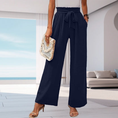 Women's solid color pocket high waist wide leg pants eprolo