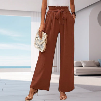 Women's solid color pocket high waist wide leg pants eprolo