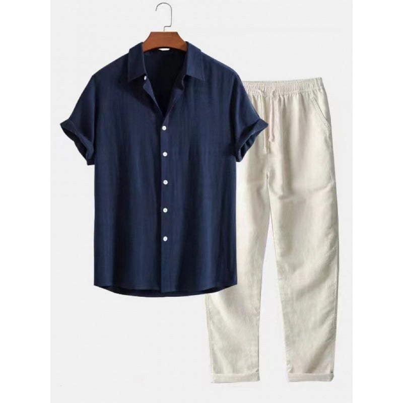 Men's Stand Collar Slim Fit Linen-Cotton Suit Set eprolo