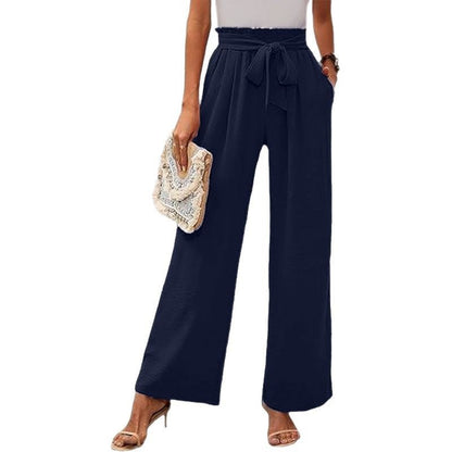 Women's solid color pocket high waist wide leg pants eprolo