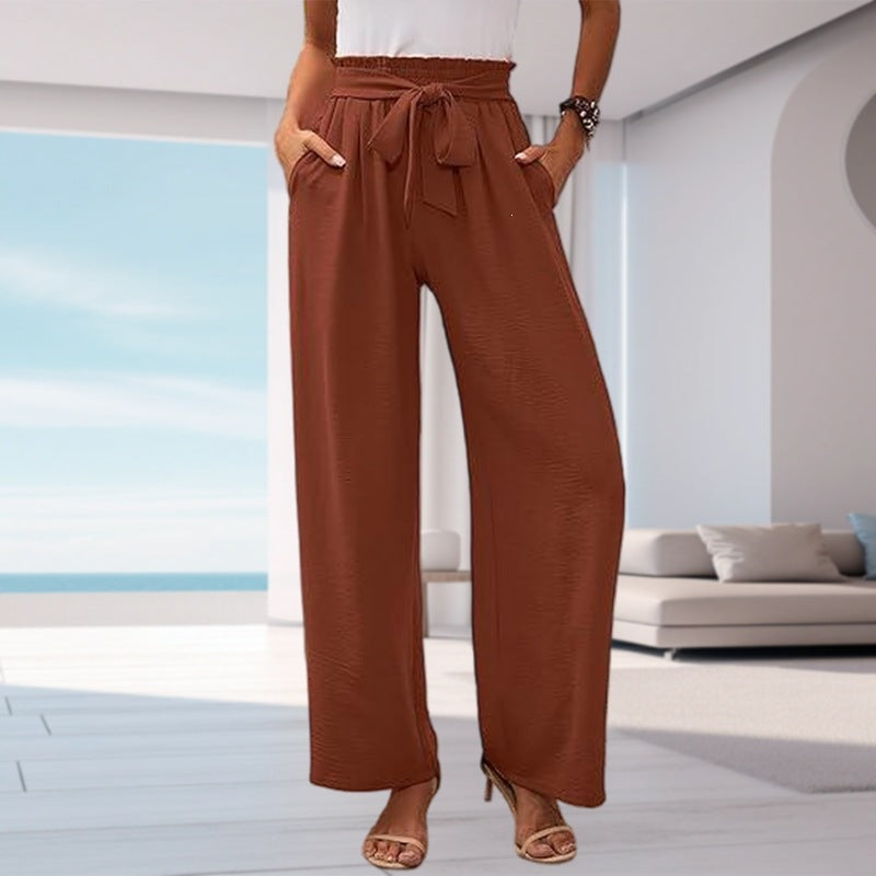 Women's solid color pocket high waist wide leg pants eprolo