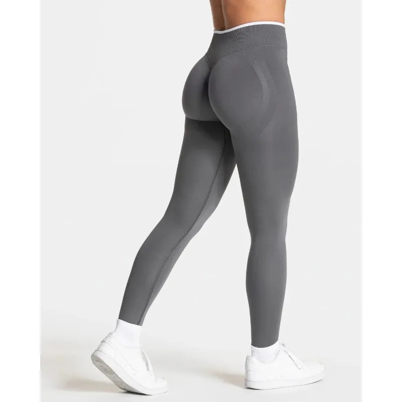 New Women's Color Blocking Yoga Leggings Seamless Knited Tights High Waist Hip Liftting Gym Workout White Edge Sports Leggings FOREVRYNG ®
