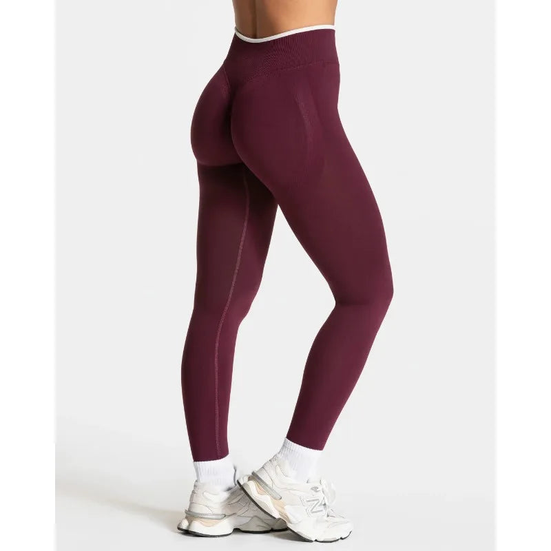 New Women's Color Blocking Yoga Leggings Seamless Knited Tights High Waist Hip Liftting Gym Workout White Edge Sports Leggings FOREVRYNG ®