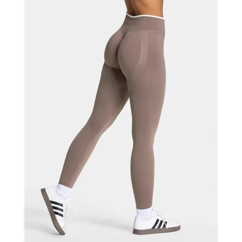 New Women's Color Blocking Yoga Leggings Seamless Knited Tights High Waist Hip Liftting Gym Workout White Edge Sports Leggings FOREVRYNG ®