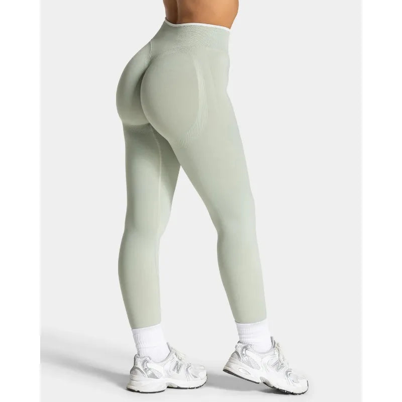 New Women's Color Blocking Yoga Leggings Seamless Knited Tights High Waist Hip Liftting Gym Workout White Edge Sports Leggings FOREVRYNG ®