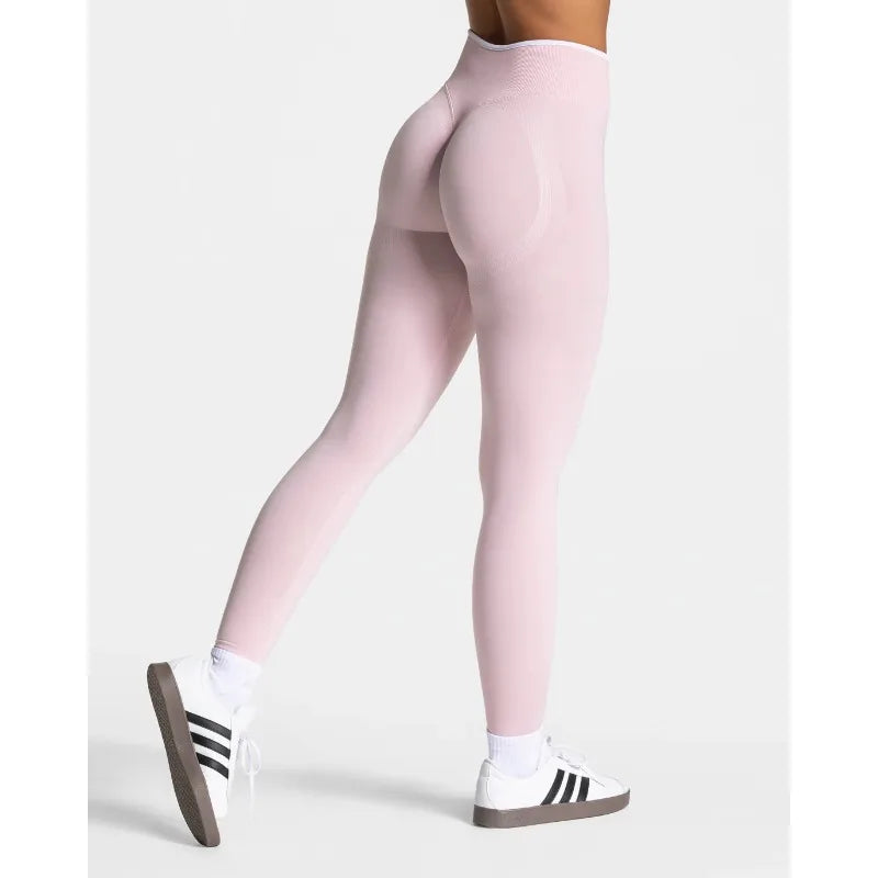 New Women's Color Blocking Yoga Leggings Seamless Knited Tights High Waist Hip Liftting Gym Workout White Edge Sports Leggings FOREVRYNG ®