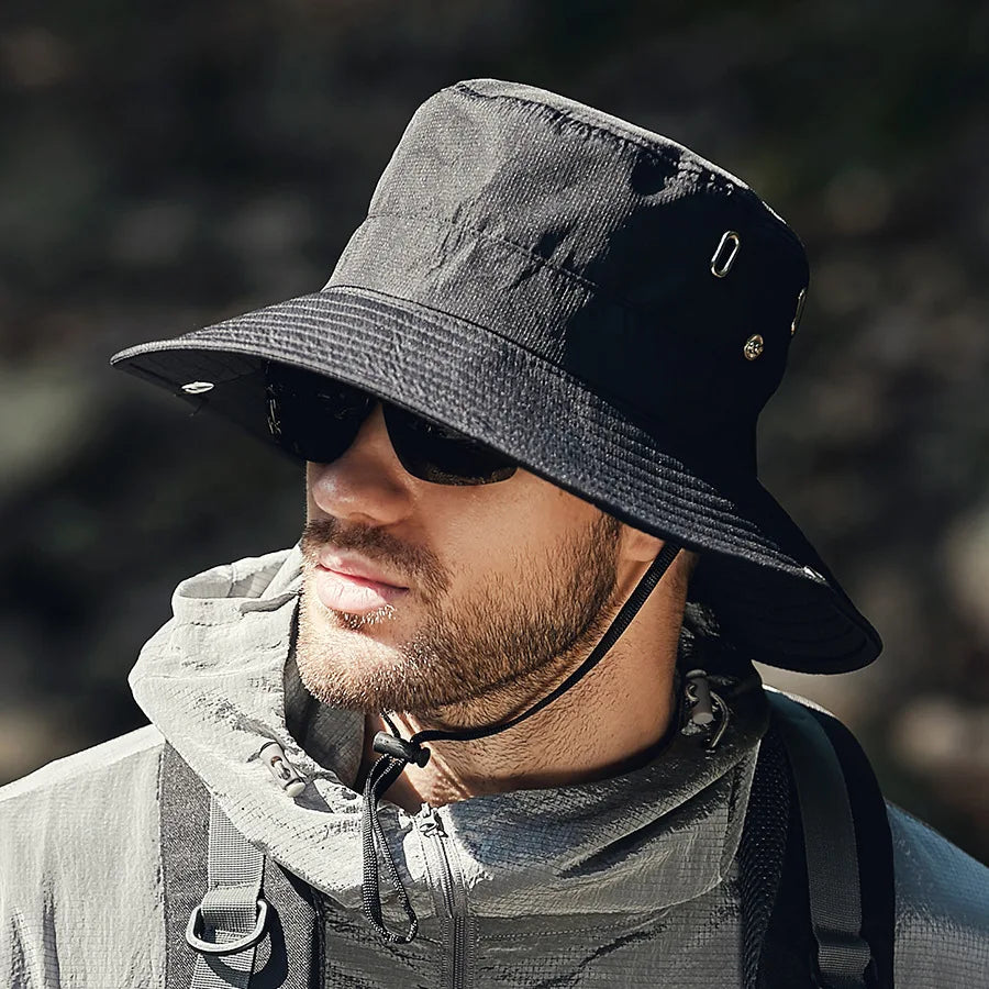 Summer Bucket Hat For Men Fisherman Cap Fishing Outdoor Sunshade Big Brim Sunscreen Riding Hiking Suncreen Sunhat FOREVRYNG ®