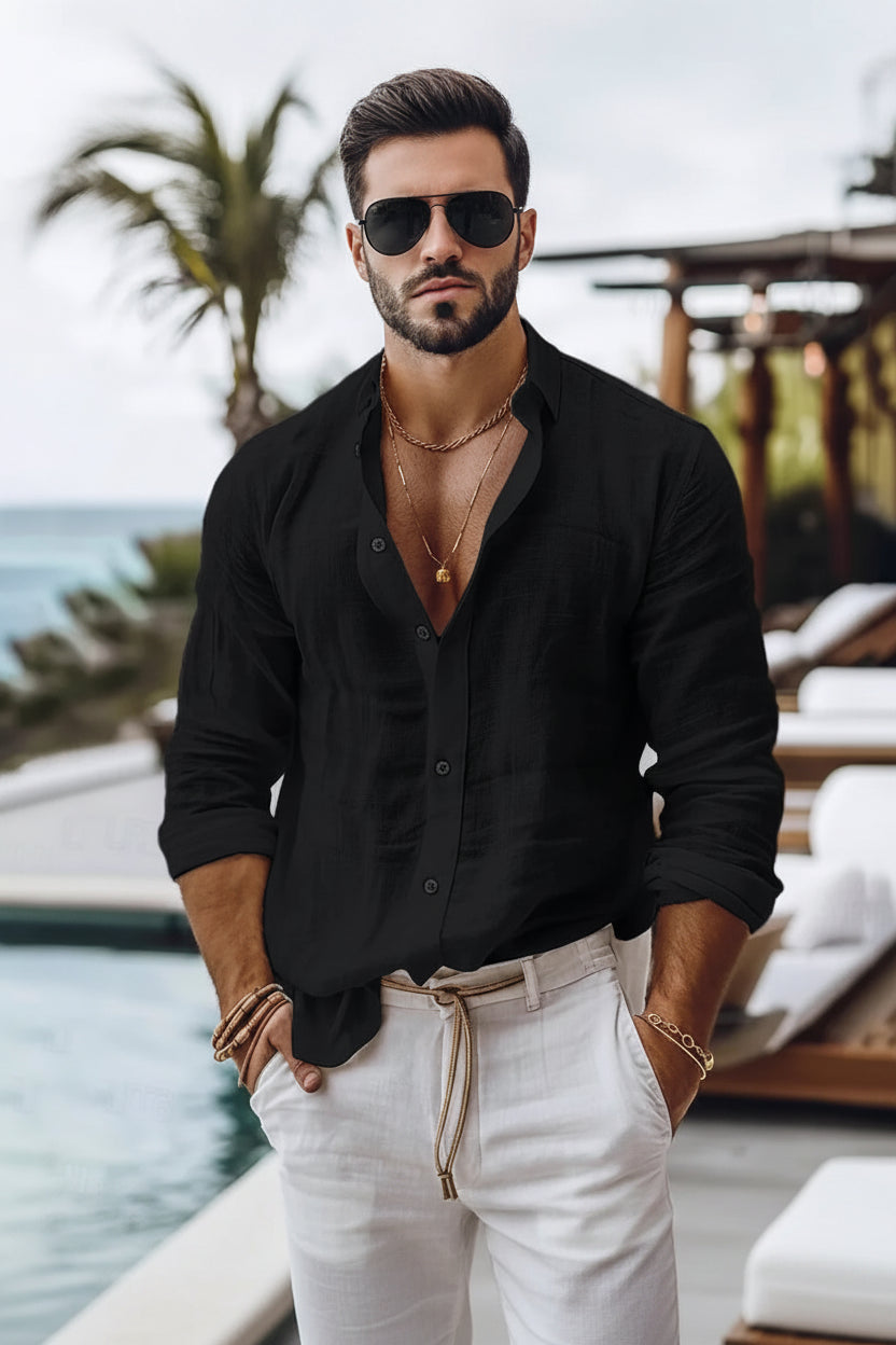 Cotton Linen Shirt for Men Summer Beach Style Solid Color Single Breasted Breathable Shirts Lightweight Stylish Button Tops FOREVRYNG ®